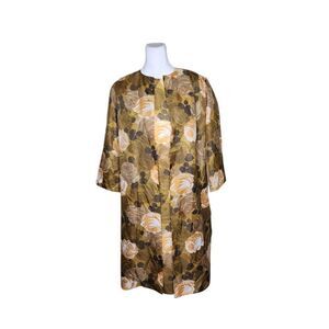 Vintage 60s Tava Shift Dress Matching Duster Floral Womens M Brown